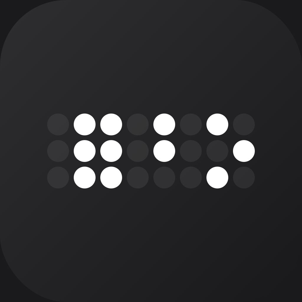 The JIB app icon: white dot matrix spelling j-i-b in binary on a near-black background